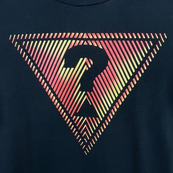 Has holes - Guess Black Question Mark Crew Neck Cotton T-Shirt Men's Sz M - Picture 2 of 7